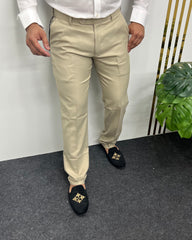 Beige Straight Fit Dobby Flexiwaist Business Class Formal Pant