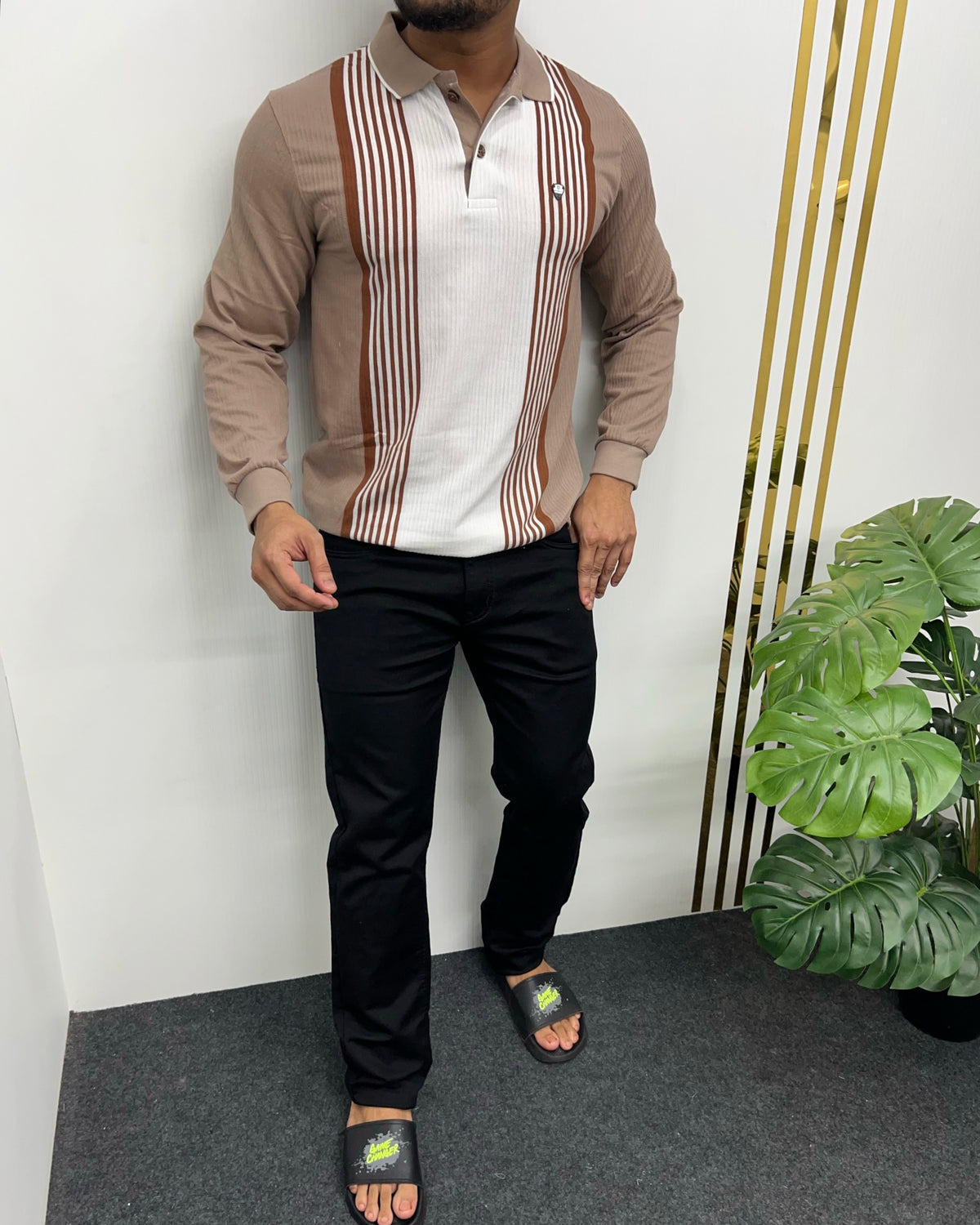 Brown Striped Full Sleeve T-Shirt