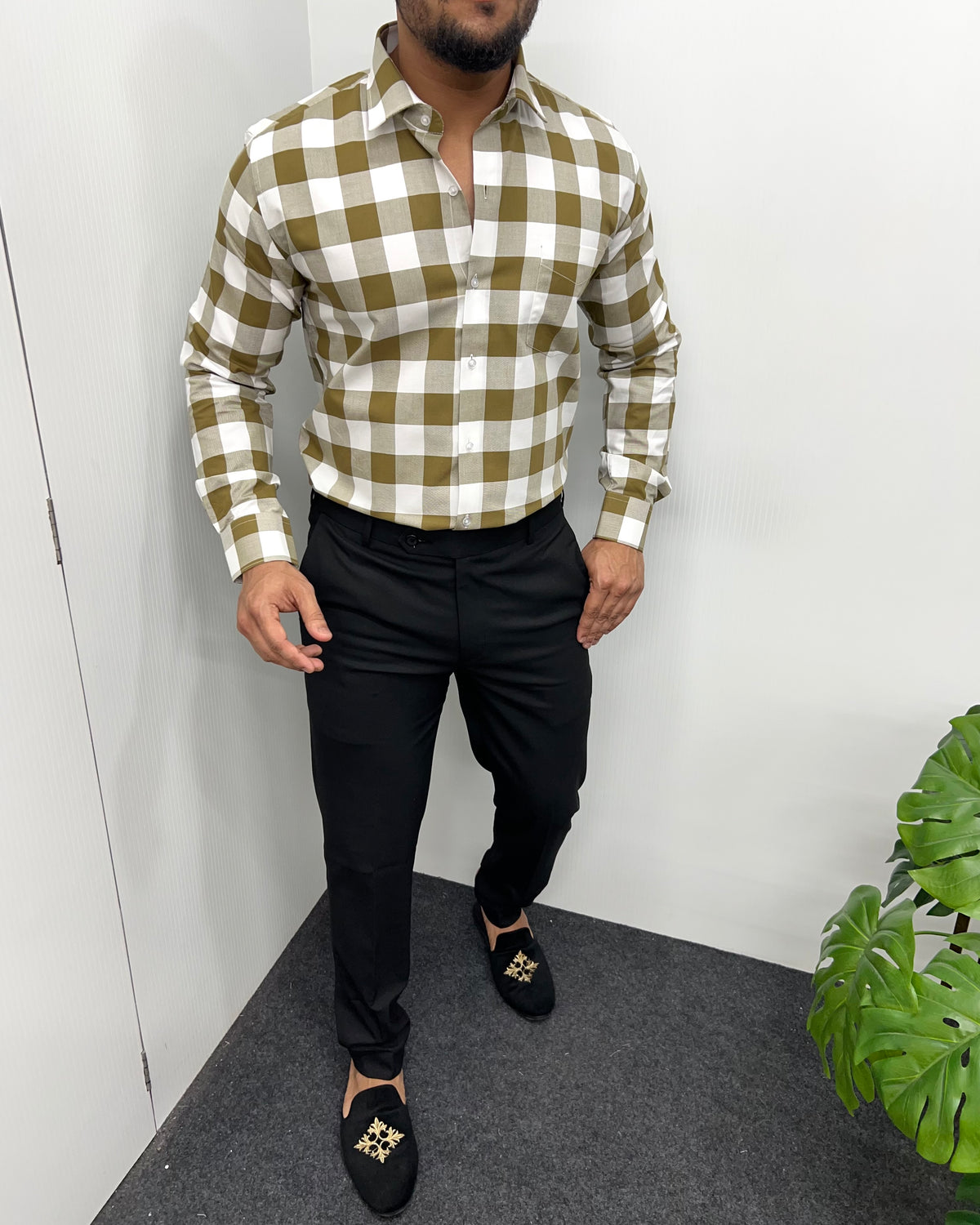 Dark Khaki Checkered Shirt