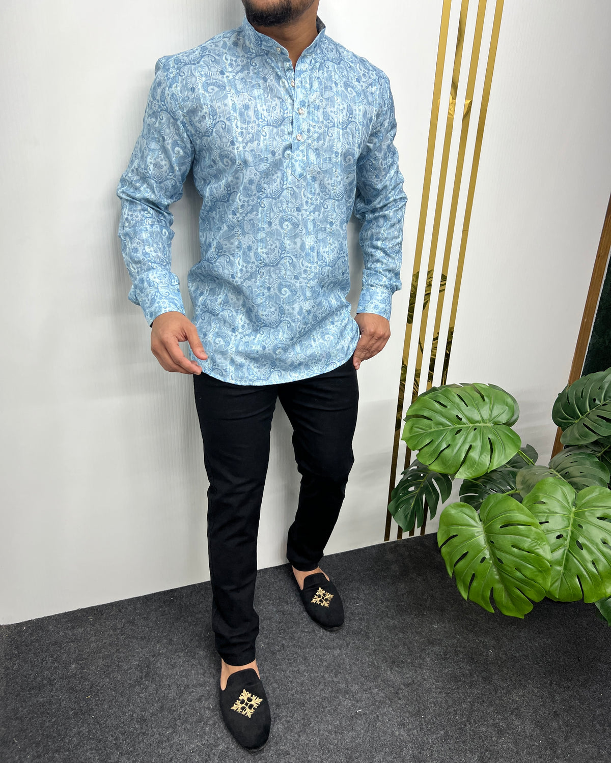 Jari Fabric Printed Premium Short Kurta