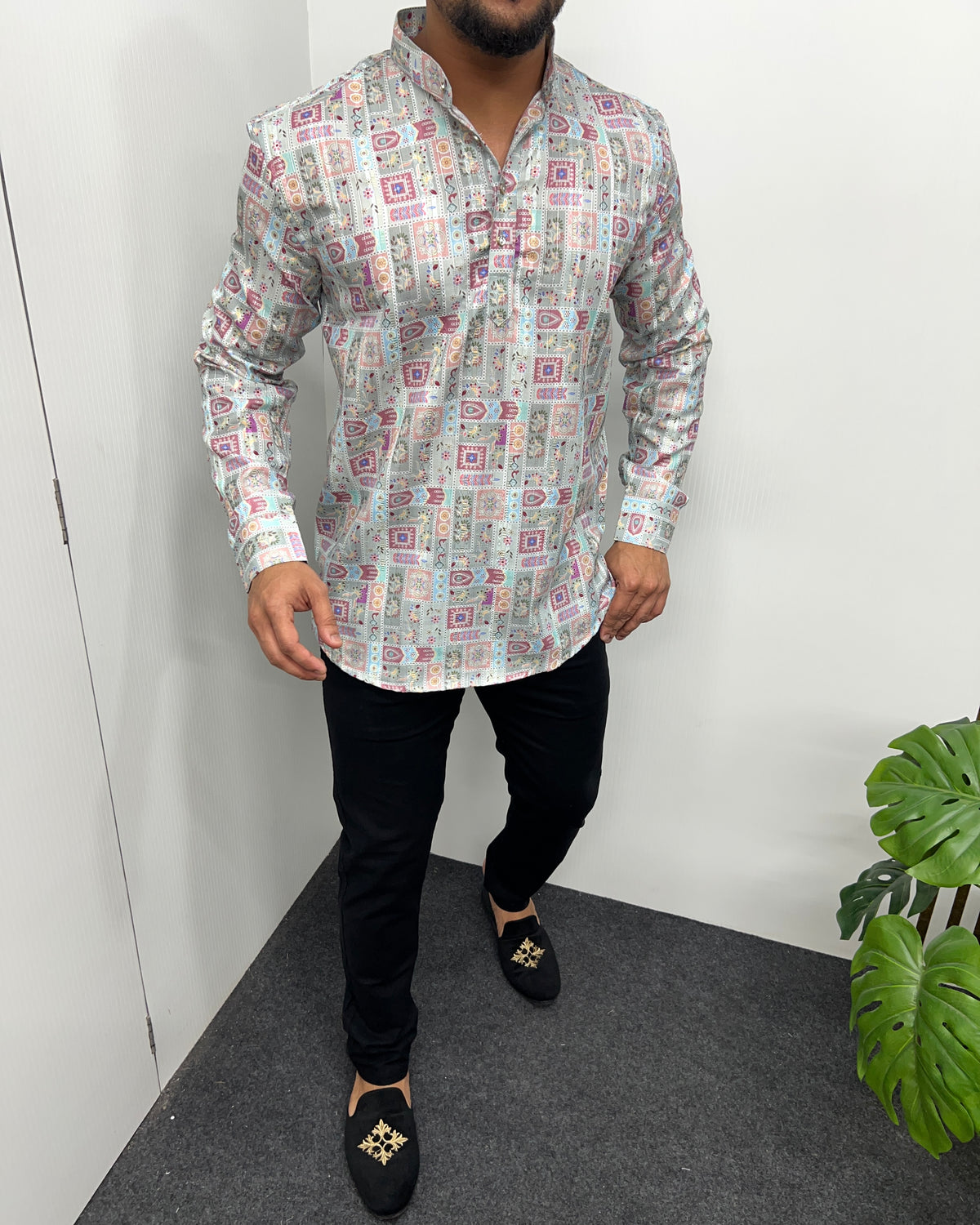 Jari Fabric Printed Premium Short Kurta