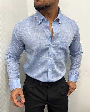 Sky Blue Melange Cotton Linen Shirt