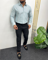 Sea Green Oxford Very Premium Fine Cotton Fabric Vertical Striped Shirt