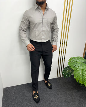 Cement Gray Business Class Oxford Lycra Formal Shirt