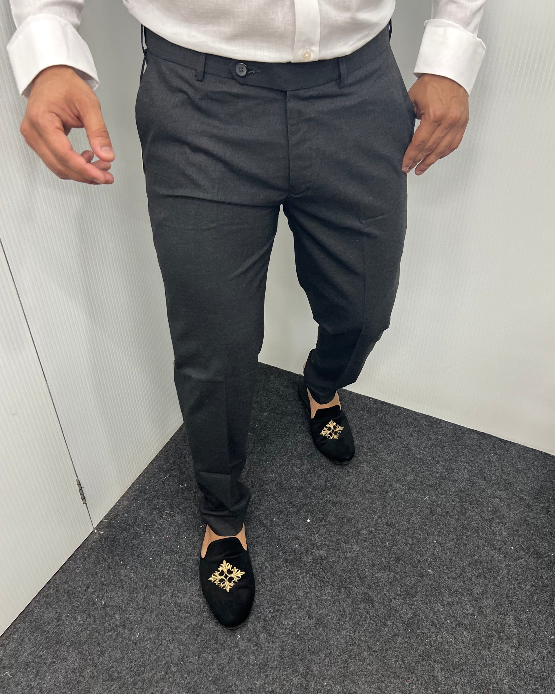 Melange Dark Gray Flexiwaist Business Class Formal Pant
