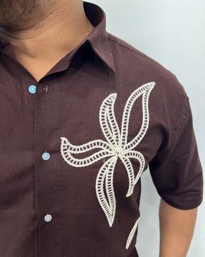Embroidery Cotton Linen Half Shirt