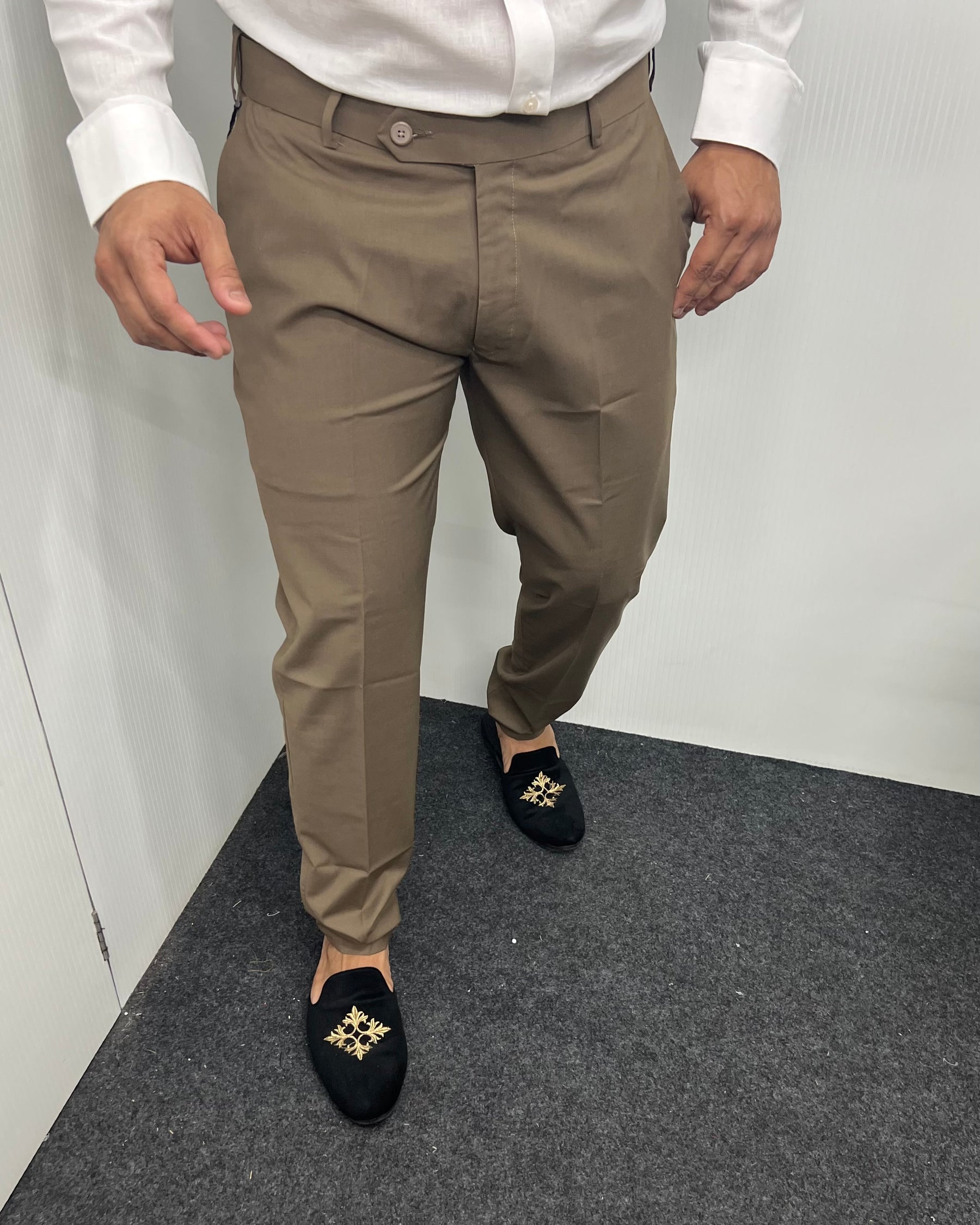 Melange Khaki Flexiwaist Business Class Formal Pant