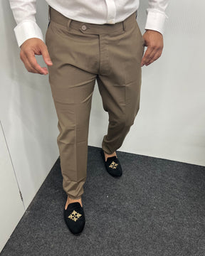 Melange Khaki Flexiwaist Business Class Formal Pant