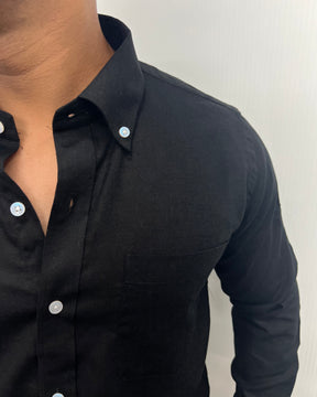 Black Cotton Linen Shirt