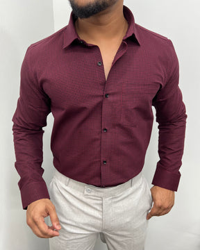 Maroon Cotton Gingham Checks Shirt