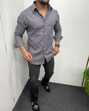 Grey Self Embroidery Shirt