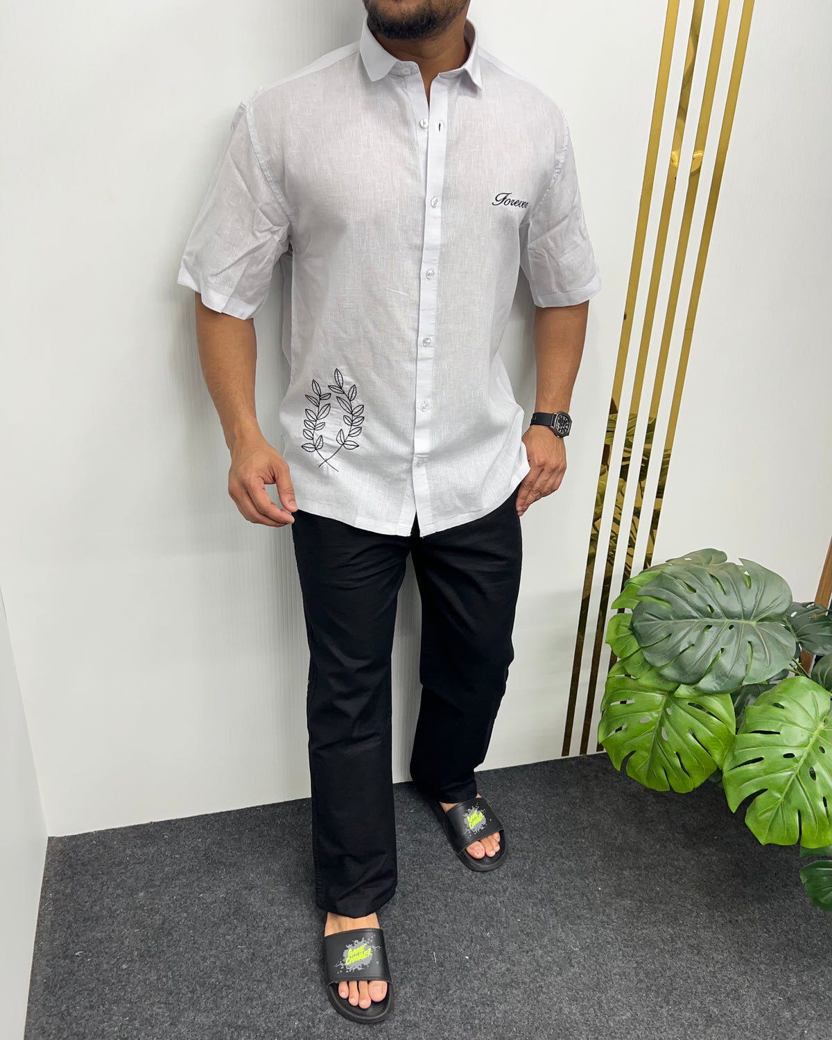 Embroidery Cotton Linen Half Shirt