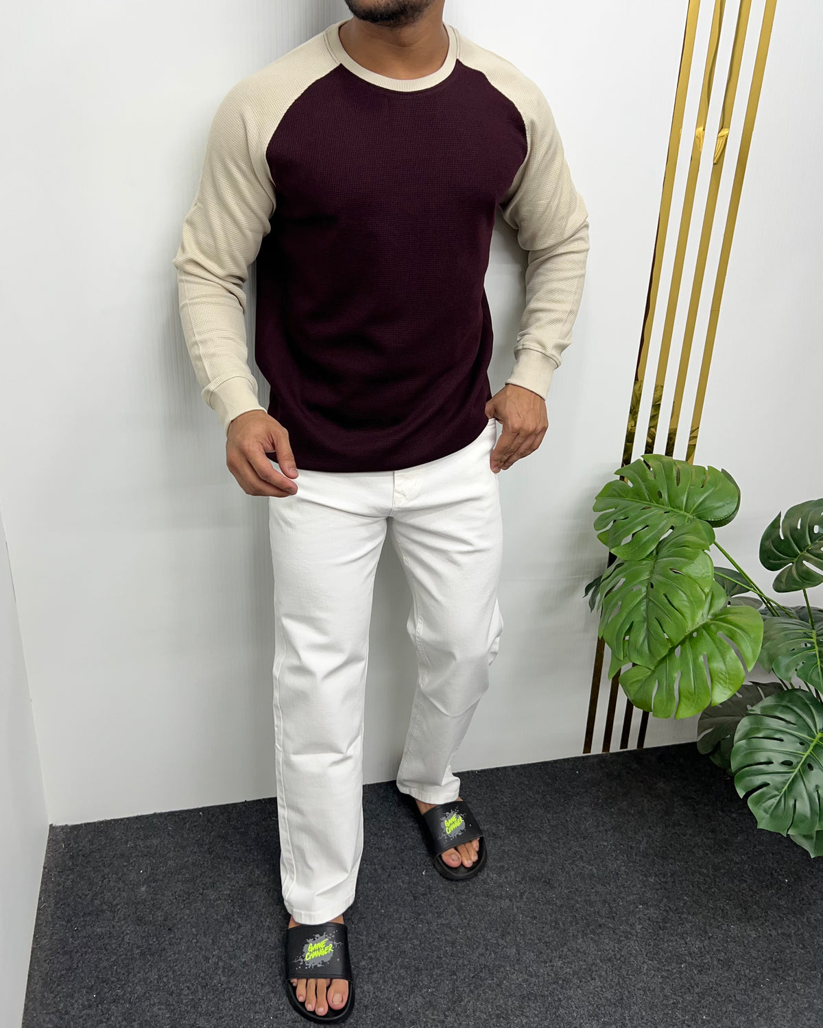 Maroon & Beige Raglan T-Shirt