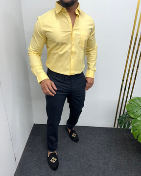 Yellow Business Class Oxford Lycra Formal Shirt