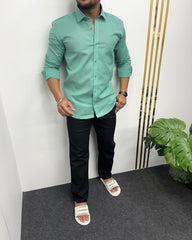 Mint Green Pure Cotton Linen Premium Full Sleeve Shirt