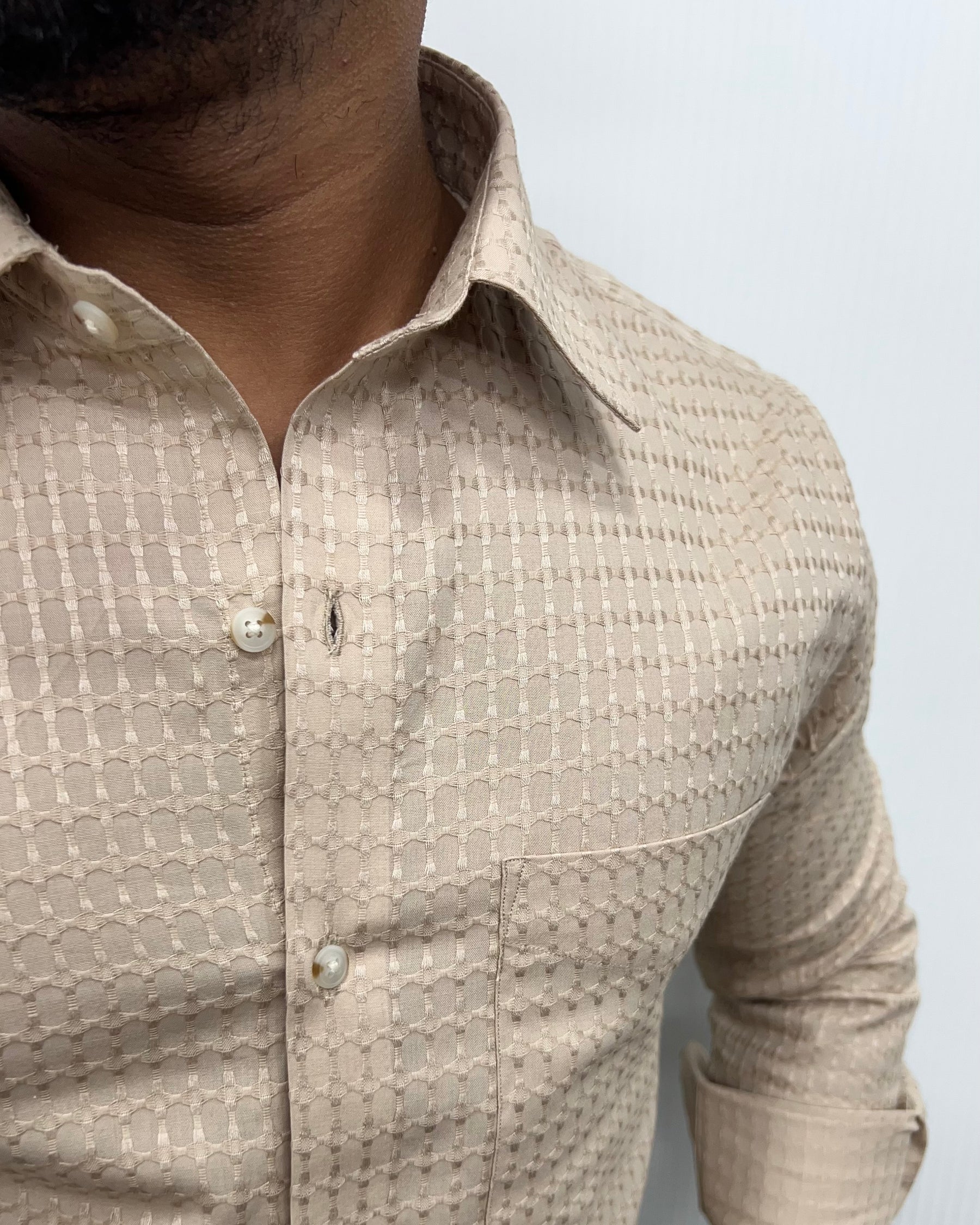 Cream Self Embroidery Shirt