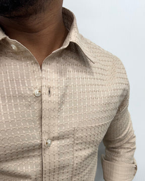 Cream Self Embroidery Shirt