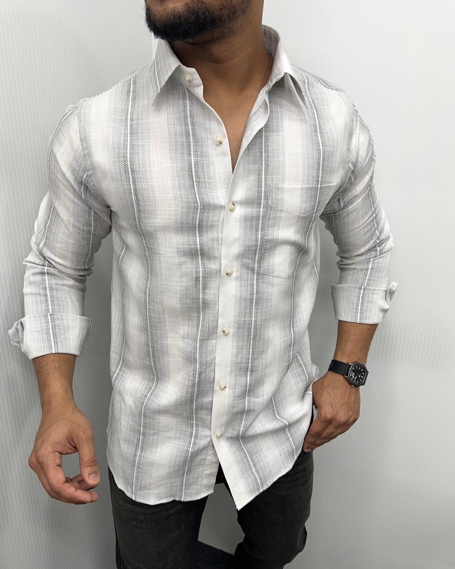 Self Striped Jute Cotton Shirt
