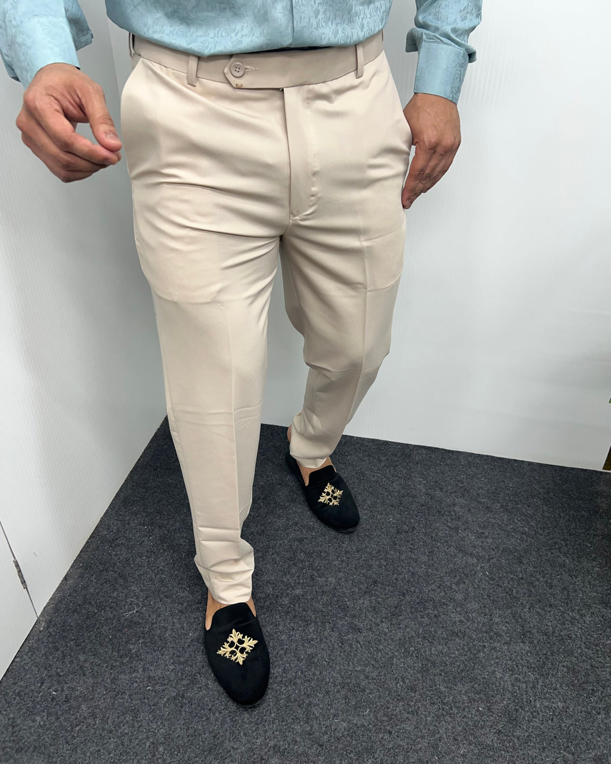 Cream Heavy Viscose Satin Flexiwaist Business Class Formal Pant