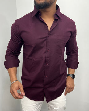 Wine Business Class Oxford Lycra Formal Shirt