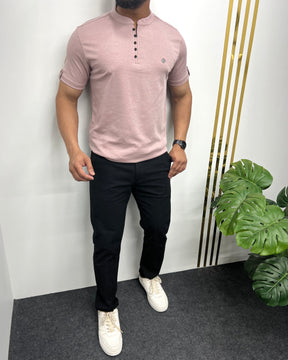 Lilac Imported Self Striped Round Neck T-Shirt