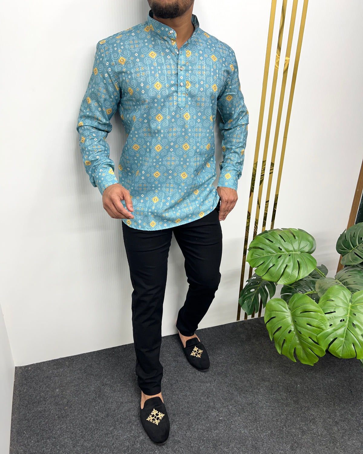 Jari Fabric Printed Premium Short Kurta