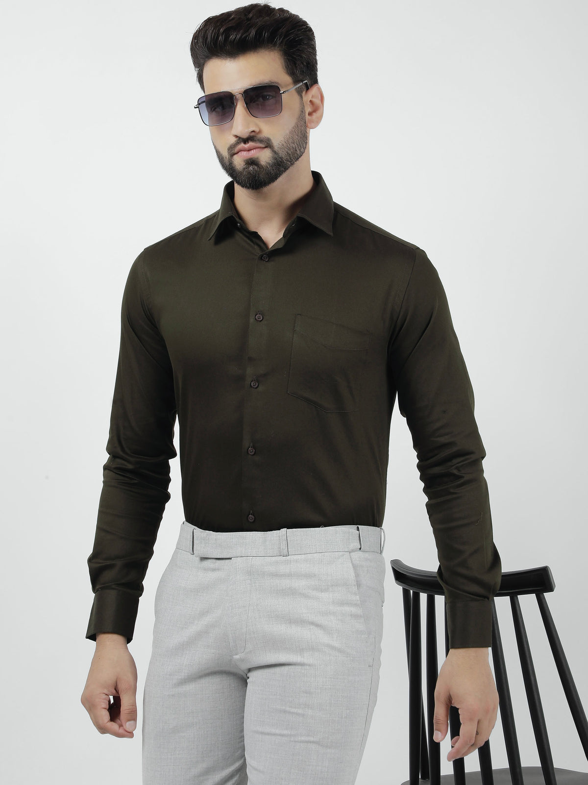 Plain Cotton Mehandi Shirt