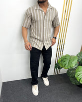 Rib-Knitted Fabric Cuban Collar Shirt