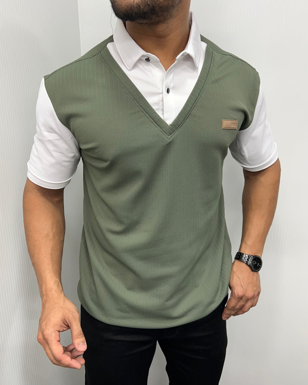 Olive & White Plaid T-Shirt