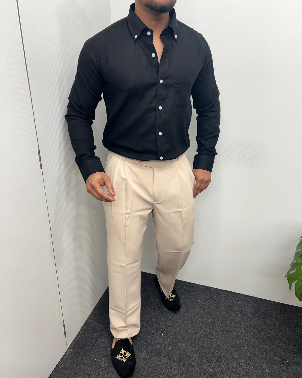Black Cotton Linen Shirt