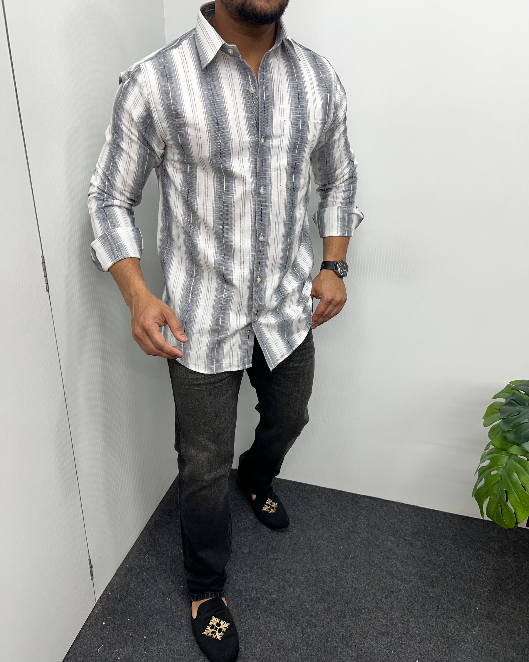 Self Striped Jute Cotton Shirt