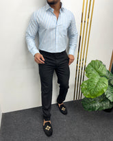 Sky Blue Oxford Premium Fine Cotton Vertical Striped Shirt