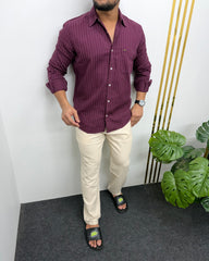 Maroon Viscose Fabric Striped Shirt