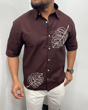 Embroidery Cotton Linen Half Shirt