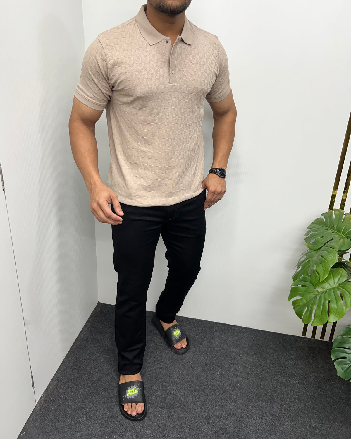 Beige Premium Jacquard T-Shirt