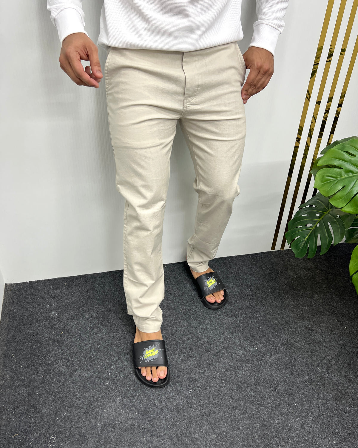 Mill Made Beige Cotton Linen Pant