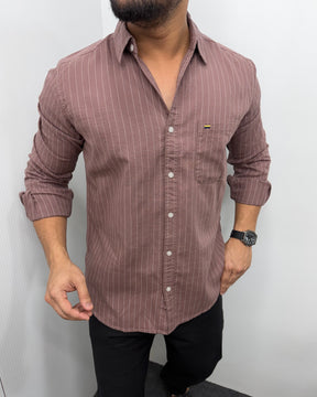 Mauve Brown Viscose Fabric Striped Shirt