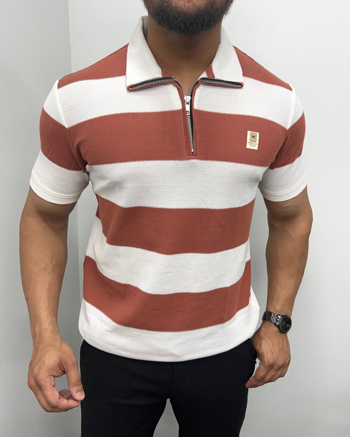 Rust Honeycomb Fabric Collar T-Shirt