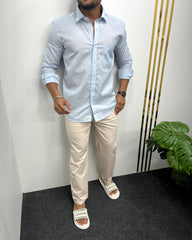 Sky Blue Cotton Linen Premium Full Sleeve Shirt