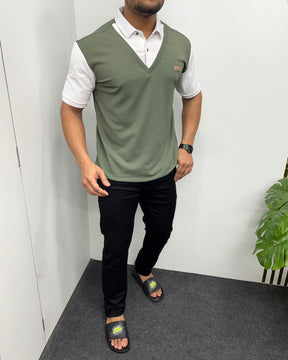 Olive & White Plaid T-Shirt