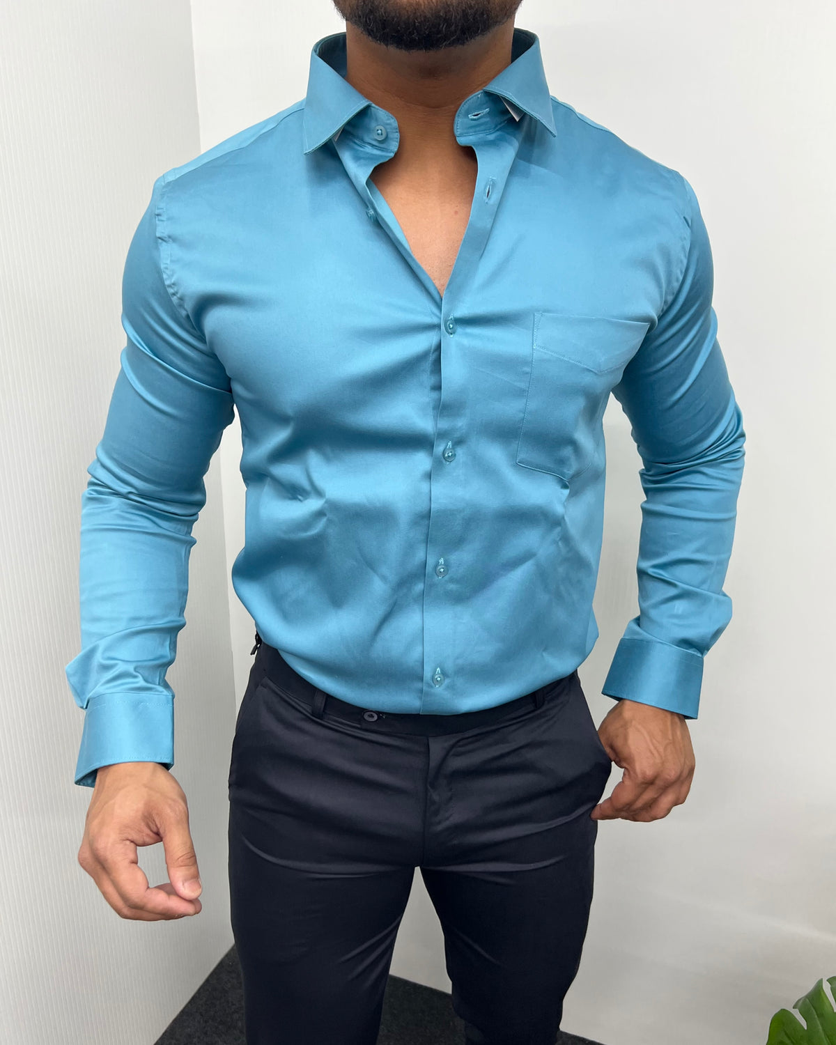 Pacific Blue Cotton Satin Shirt
