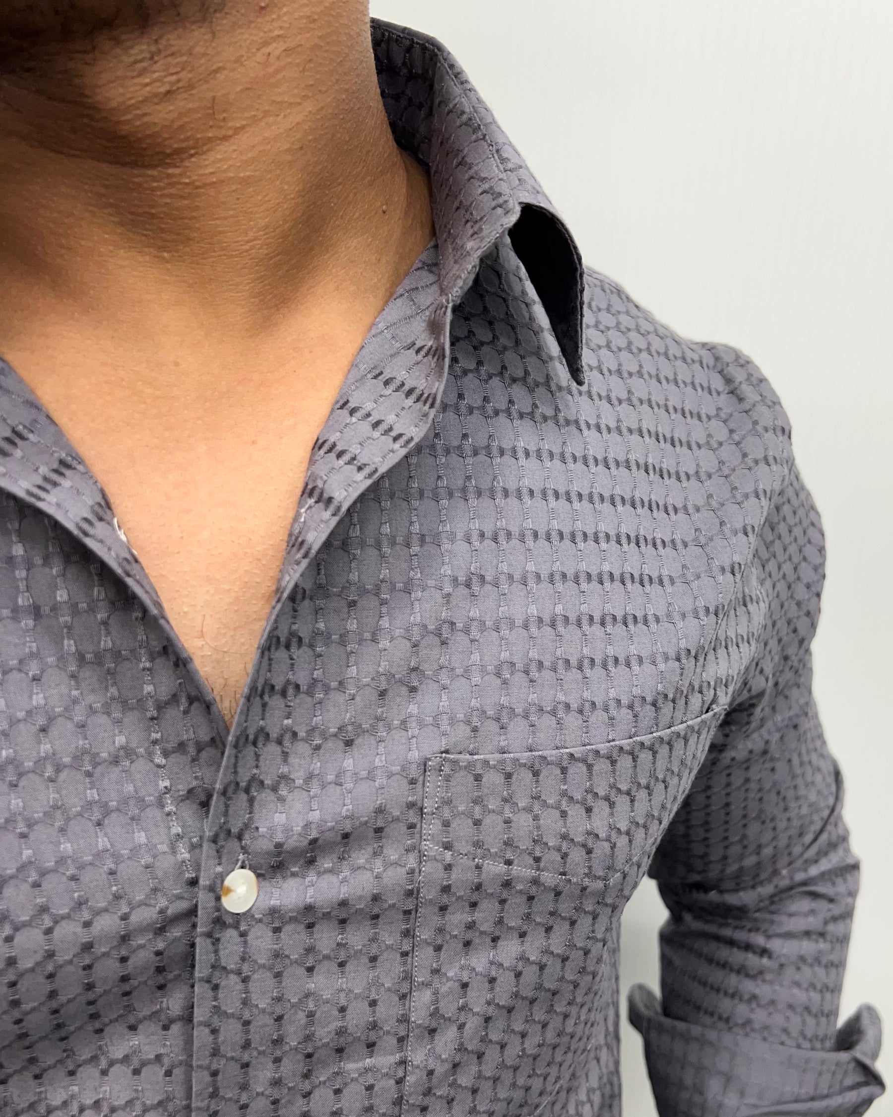 Grey Self Embroidery Shirt