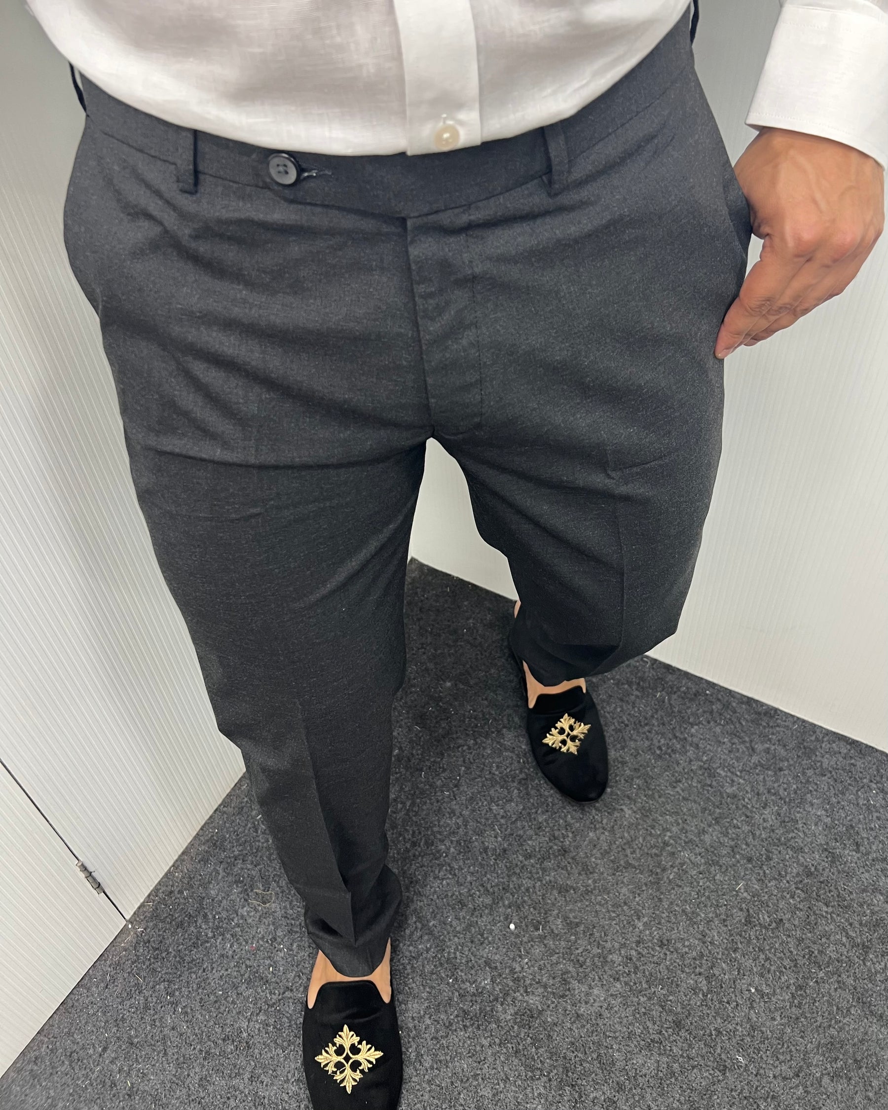 Melange Dark Gray Flexiwaist Business Class Formal Pant