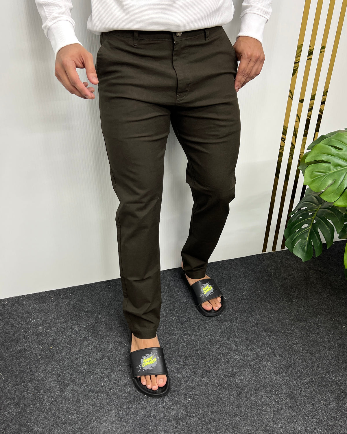 Mill Made Dark Mehandi Cotton Linen Pant