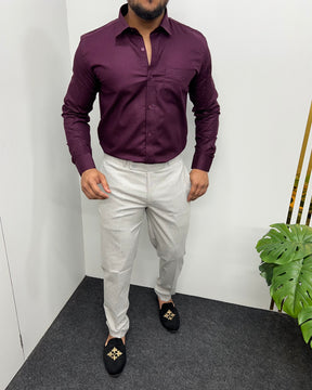 Wine Cotton Self Checks Shirt