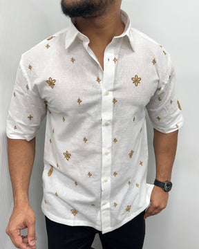 Embroidery Cotton Linen Half Shirt