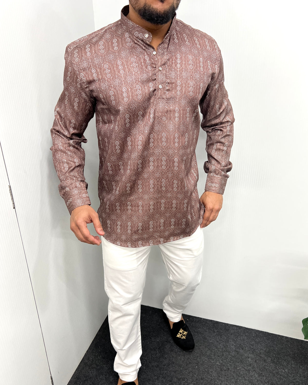 Jari Fabric Printed Premium Short Kurta