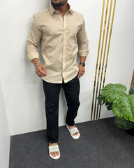 Beige Pure Cotton Linen Premium Full Sleeve Shirt