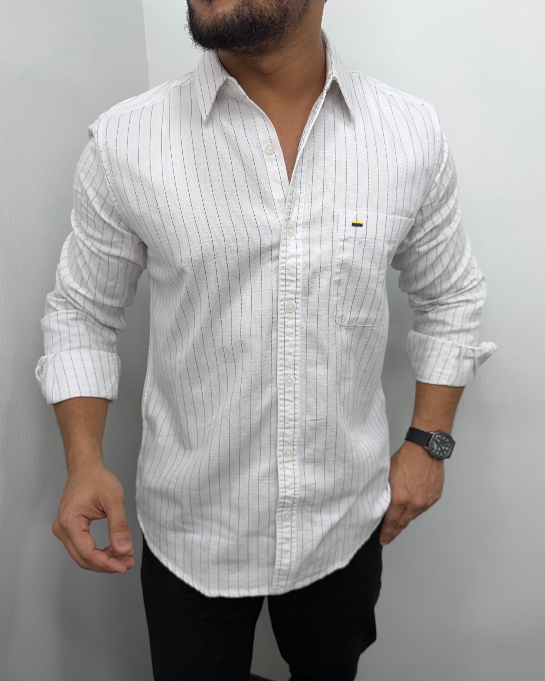 White Viscose Fabric Striped Shirt