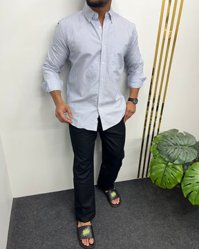 Sky Blue Cotton Oxford Striped Shirt